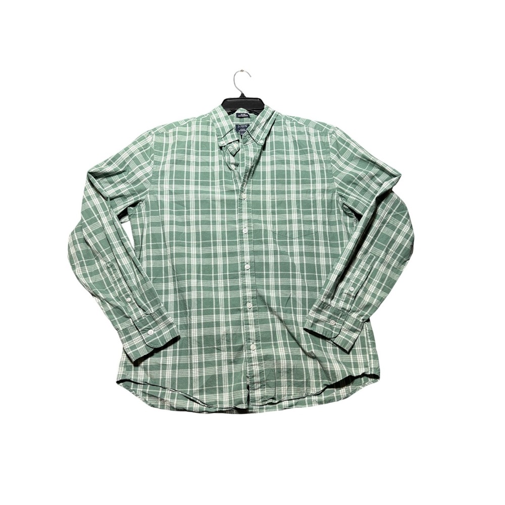 J.Crew Flex Washed Button Down Shirt Mens Large Green Plaid Slim Untucked